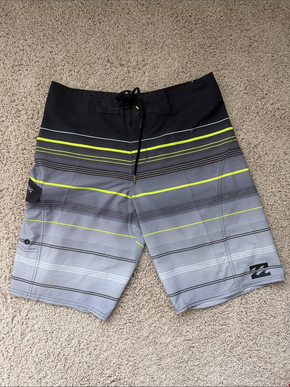 Billabong Black, Gray & Neon Yellow Striped Men's Boardshorts